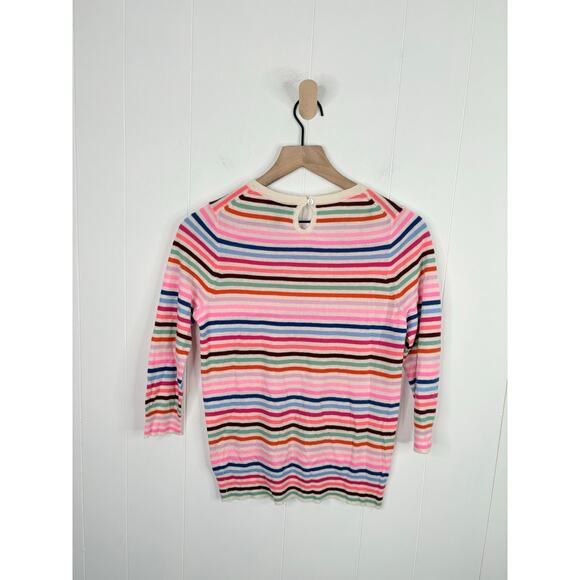 J. Crew Italian Cashmere Stripe Sweater Size Medium Pink Crewneck 3/4 Sleeve - Picture 5 of 7